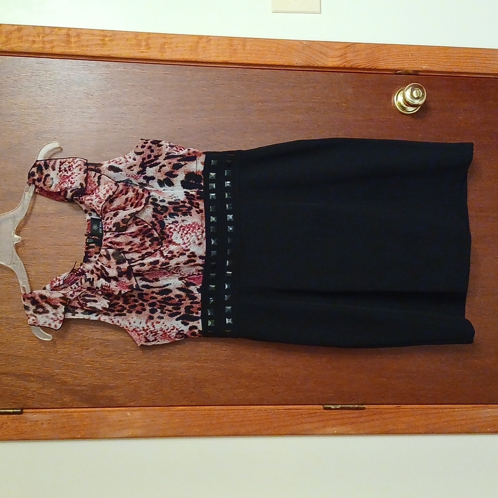 110 West Dress w/Animal Print Chiffon Top